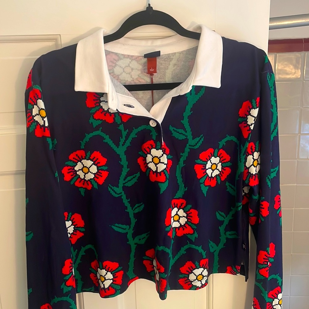 Rowing Blazers x Target | Women's Rose Print Collared Rugby Shirt Size L